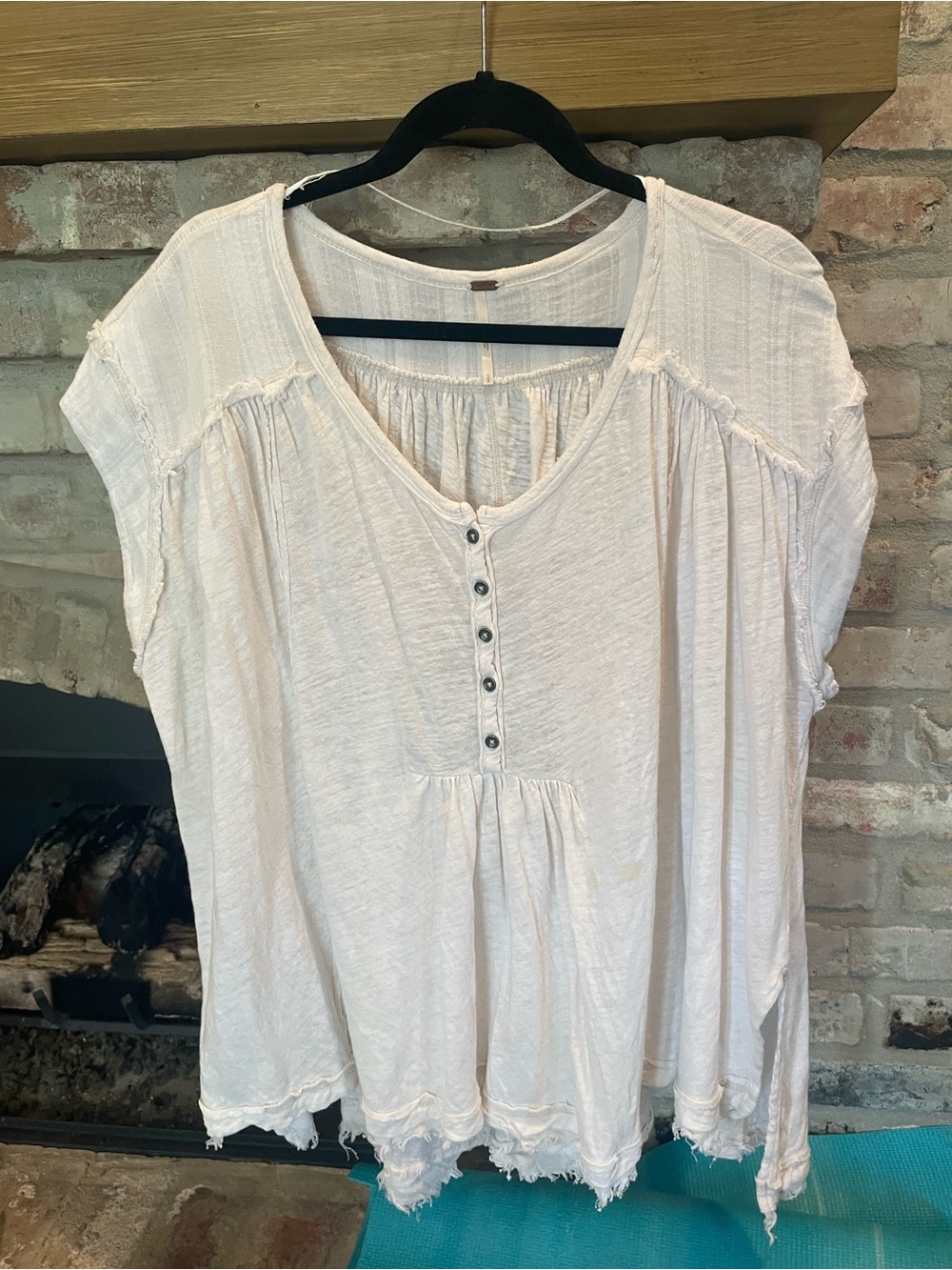 Free People Cream Short-Sleeve Henley Peasant Top